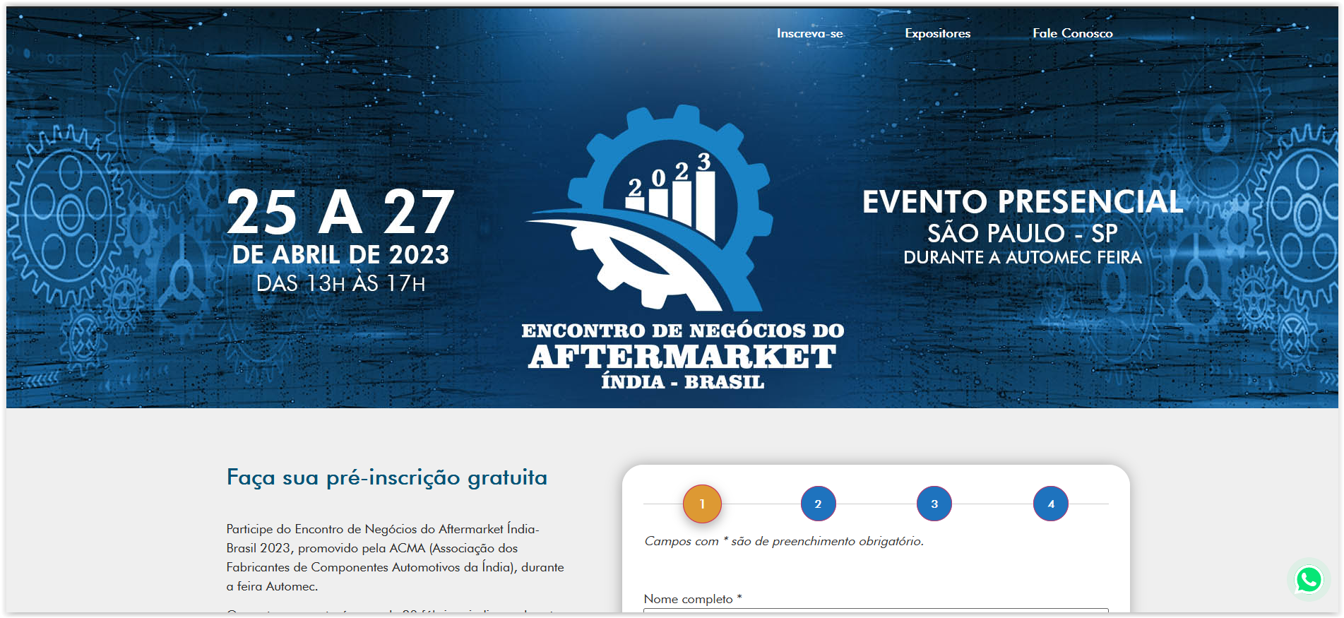 Site simples para evento Aftermarket ìndia Brasil 2023